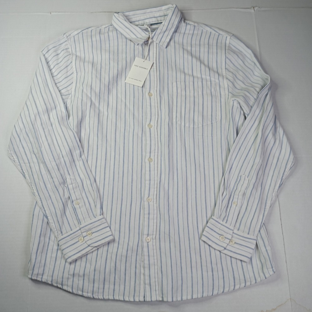 Free Assembly Mens Button Up Flannel Shirt Size XL XLarge Blue White Striped NWT